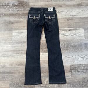 True Religion World Tour Boot Cut Jeans Flap Dark Wash Y2K Vintage Designer 24